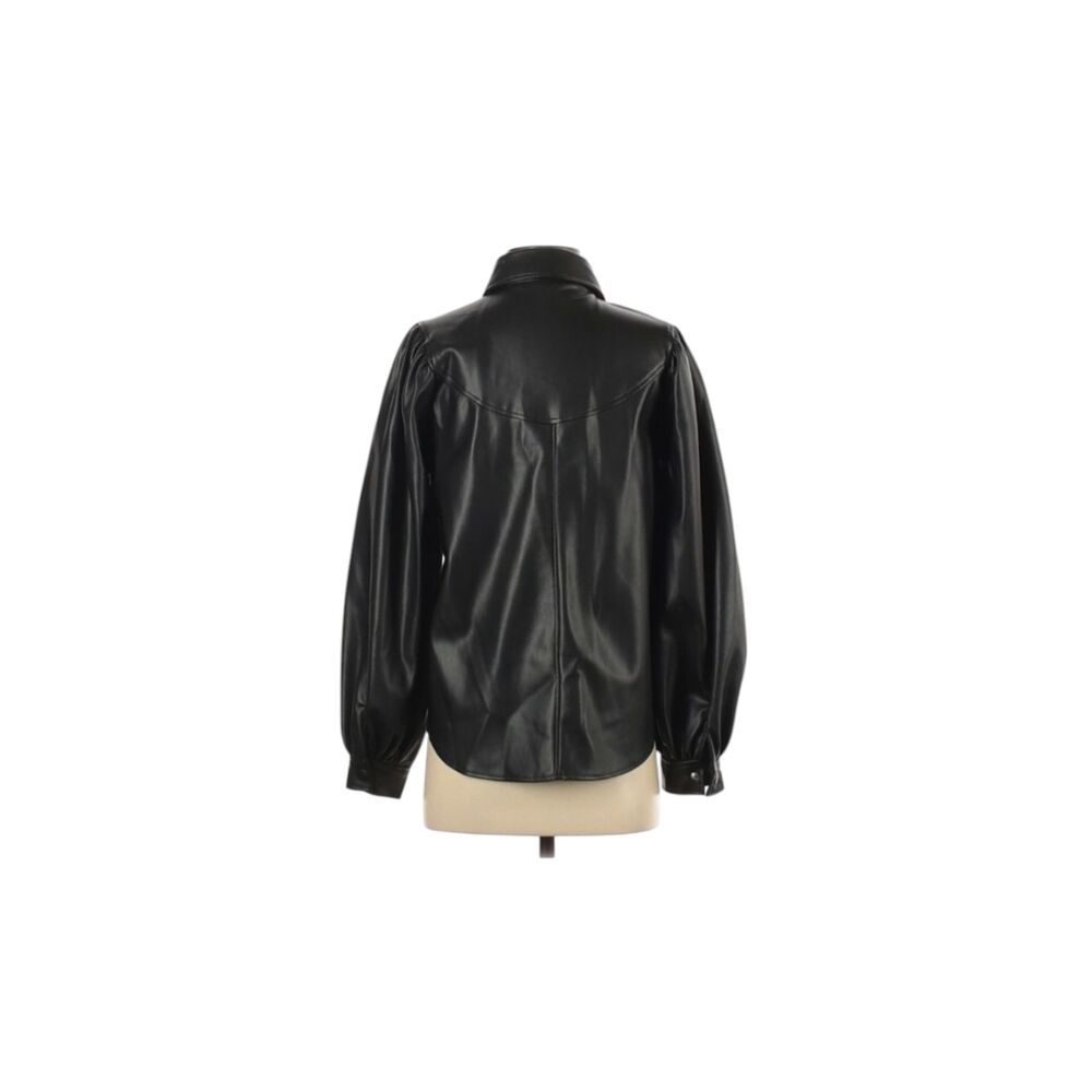ZARA Black Faux Leather Puff Sleeve Shacket – Size Small | Statement Jacket - Picture 4 of 5